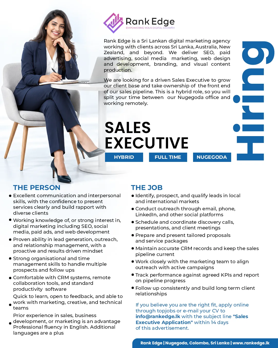 The Sales Executive advert as posted on social media. Its full text is set out on this page.